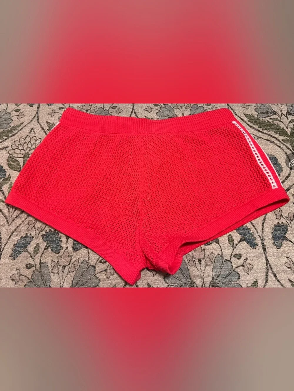 Red Crochet Adidas shorts with white stripes on the sides M New with Tags